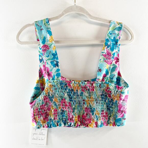 Show Me Your Mumu Square Neck Floral Crop Tank Top Blue Pink Large - Picture 3 of 5